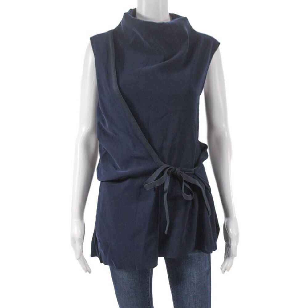 Cedric Charlier Women Tunic Blouse Blue Cowl Neck Sleeveless Polyester Size 6